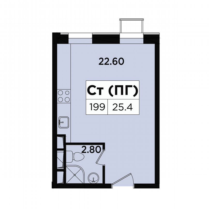 Апартаменты-студия, 25,4 м², 4/18 эт.