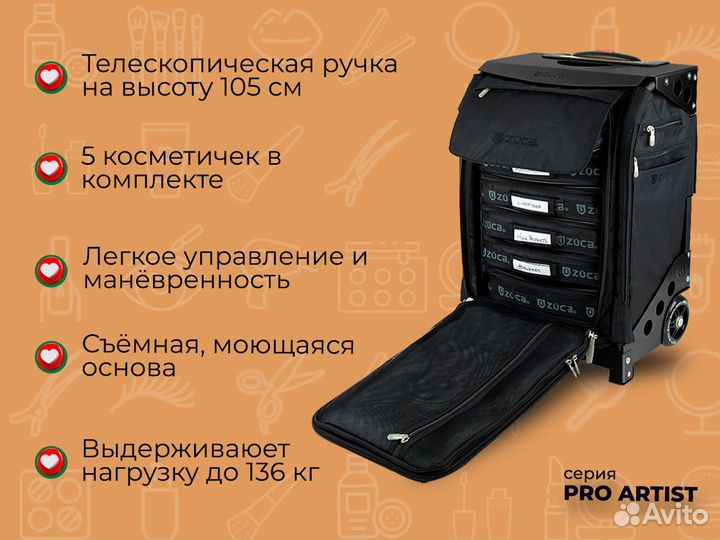 Чемодан визажиста на колесах Zuca Artist Black
