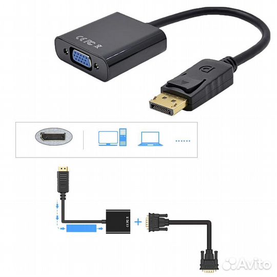 Переходник DisplayPort -VGA 1080p 60Hz новый