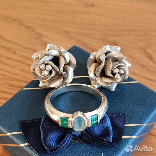 Серьги и кольцо с топазом серебро 925