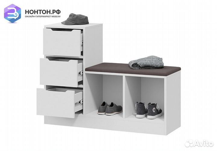 Тумба для обуви Тип 14 белый ясень / велюр серый