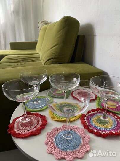 Вязаные подставки салфетки под кружки чашки бокалы