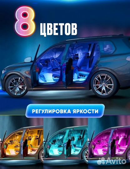 Подсветка в машину салона авто лента светодиодная