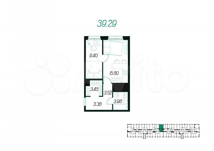 1-к. квартира, 39,3 м², 10/10 эт.