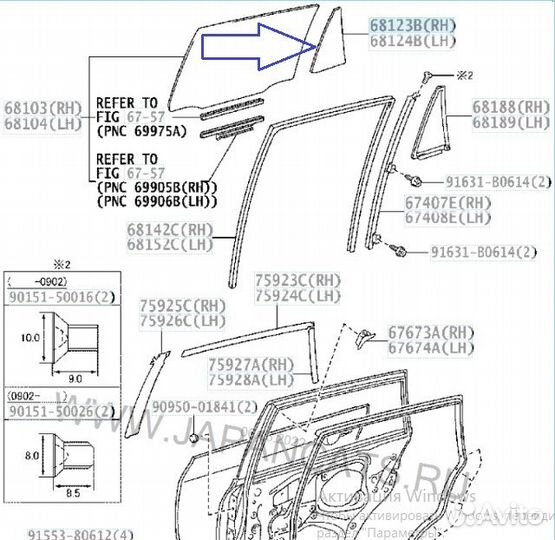 Стекло боковое заднее левое Toyota Rav4 ACA3