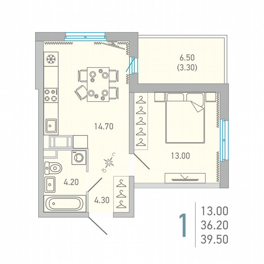 1-к. квартира, 39,5 м², 6/17 эт.