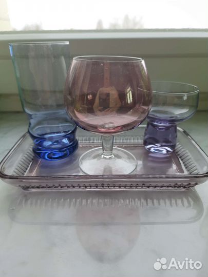 Рюмки.бокалы фужеры стекло цветное СССР поднос