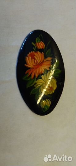 Брошь металл, ручная роспись. СССР