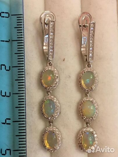 Опал серебро 925 серьги