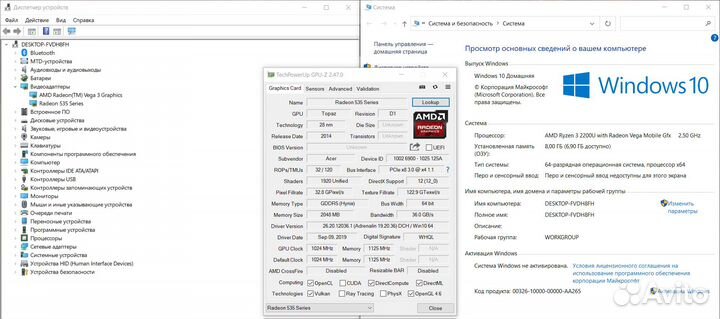 Ноутбук acer на Ryzen 3 2200U/ Radeon 2 gb/full HD