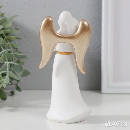 2 шт. Сувенир полистоун 'Ангел-дева с птичкой' бел