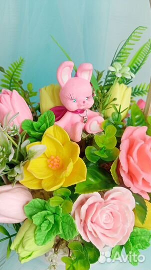 Мыльный букет в корзине ручной работы