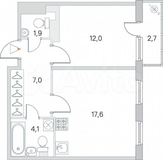 1-к. квартира, 43 м², 3/4 эт.