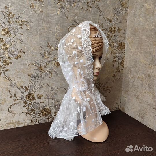 Платок для храма из гипюра, цв.белый