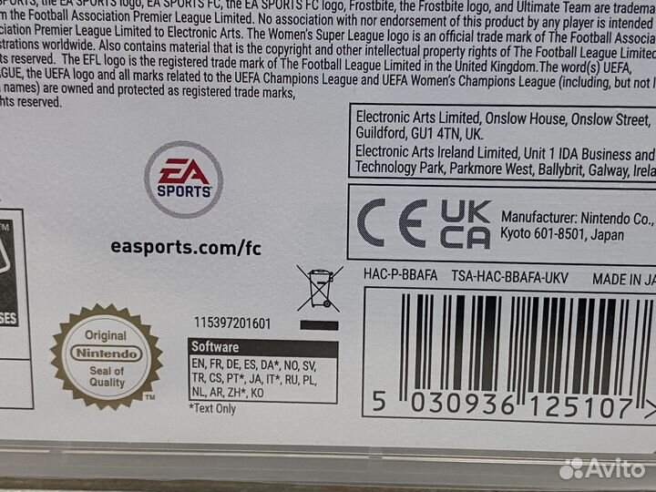 EA FC24 (Fifa 24, Новый Картридж) Nintendo Switch