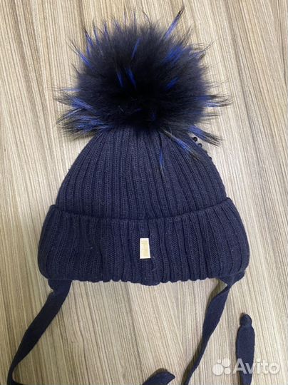 Шапка шерстяная с натуральным помпоном 52-54