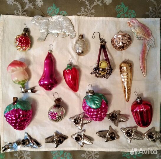 Советские игрушки на ёлку стекло картон подсвечник