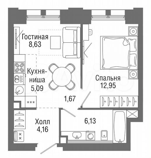 1-к. квартира, 38,5 м², 3/36 эт.