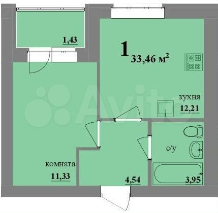 1-к. квартира, 33,5 м², 4/4 эт.