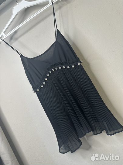 Топ Celine черный со стразами из шёлка s