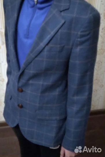 Детский стильный пиджак синий в клетку