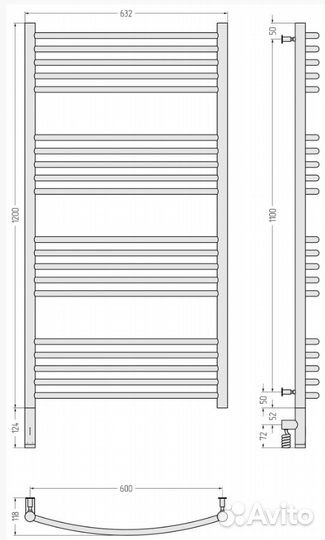 Сунержа Богема 3.0 выгнутая 1200х600 мэм левый Зол