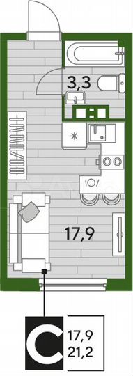 Квартира-студия, 21,2 м², 8/16 эт.