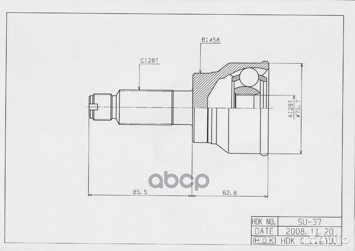 Шрус наружный suzuki SX4 YA/YB11 M15A AT/06- su