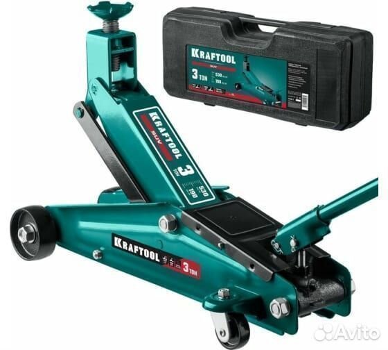 Подкатной домкрат kraftool, в кейсе 3т, 190-530мм
