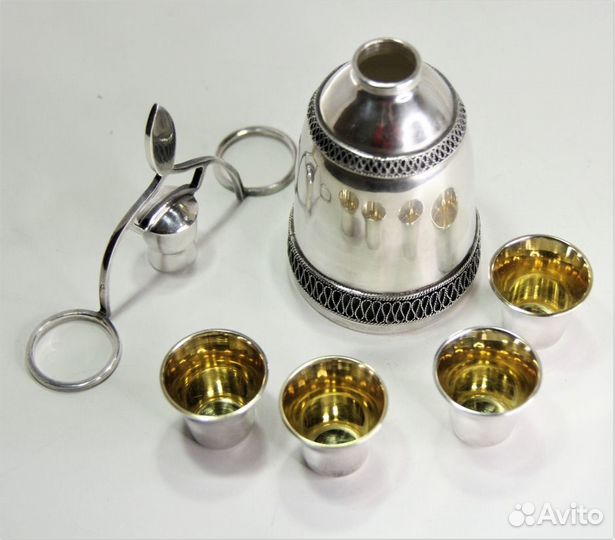 Сувенирный коньячный набор. Мельхиор. Скань