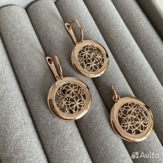 Серьги подвеска комплект покрытие золото 585 RG