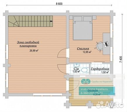 М-Сруб дома из оцилиндрованного бревна 20 проект Д