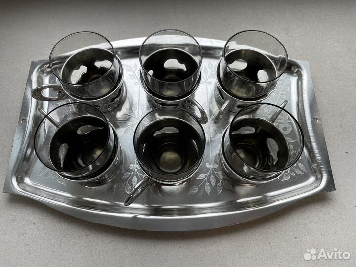Набор рюмочки с подстаканниками и подносом СССР