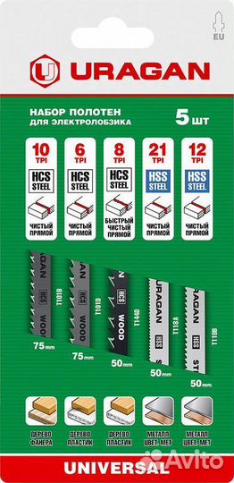 Набор полотен Uragan, по металлу/дереву, 5 шт