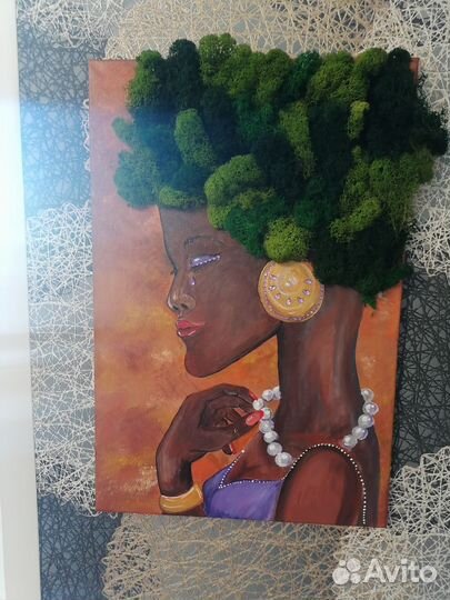 Картина, акрил, мох, стразы