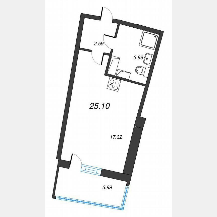 Квартира-студия, 27,9 м², 19/22 эт.
