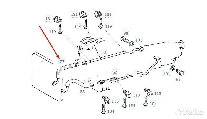 Трубка охлаждения АКПП правая Mercedes W208