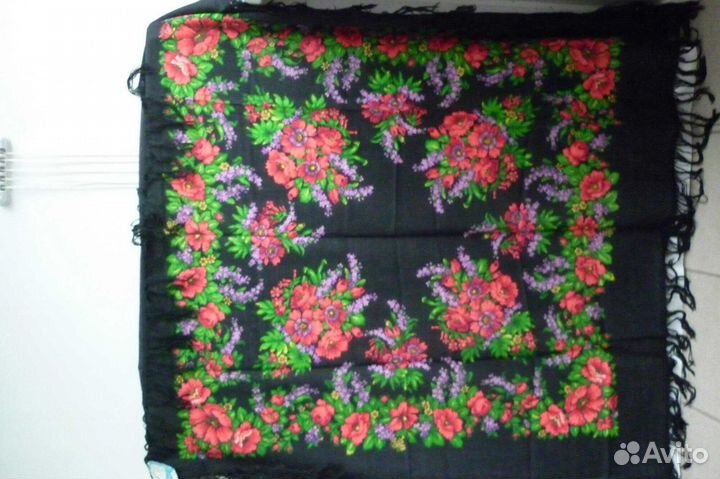 Платок-Шаль Павловопосадская 125х125 Шерсть СССР