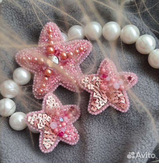 Звёздочки из бисера, набор брошек