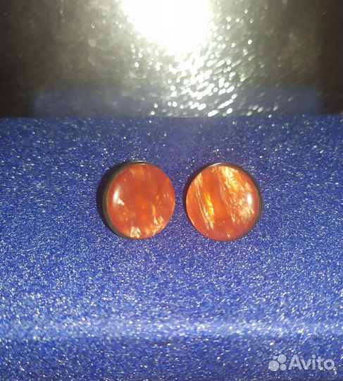 Запонки под янтарь, винтажные. СССР. Унисекс