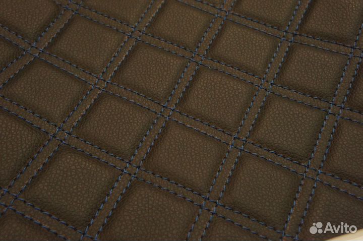 Дверные карты экокожа ромб на Приору синие строчки