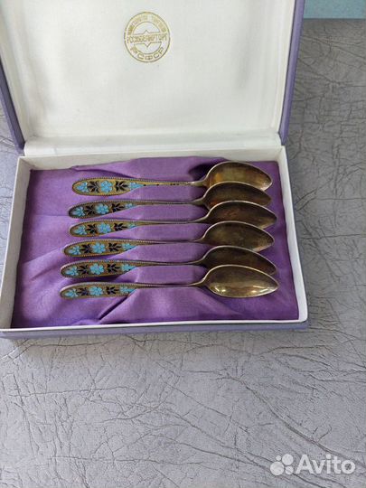 Набор чайных ложек на 6 персон, серебро 875, СССР