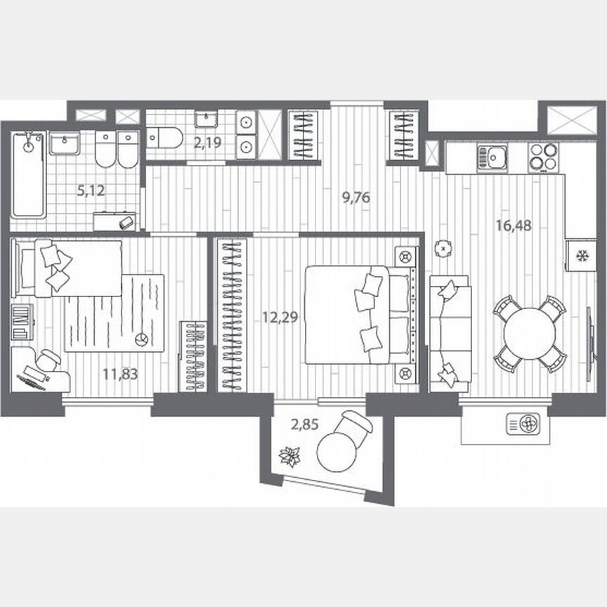 2-к. квартира, 58,5 м², 8/13 эт.