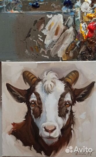 Картина маслом, портрет козника, 30х30см, живопись