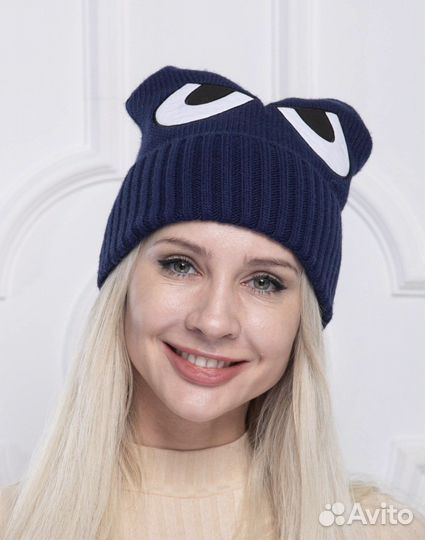 Шапка женская бини с ушками осень весна