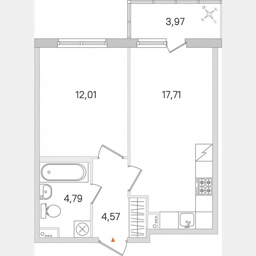 1-к. квартира, 40,3 м², 1/8 эт.