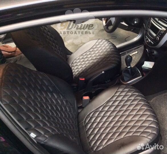 Авточехлы на Хендай Солярис в ромб +