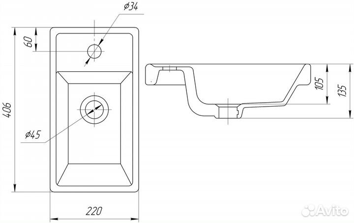 Умывальник мебельный 