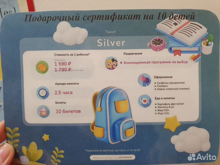 Сертификат в невидалию на 10 детей