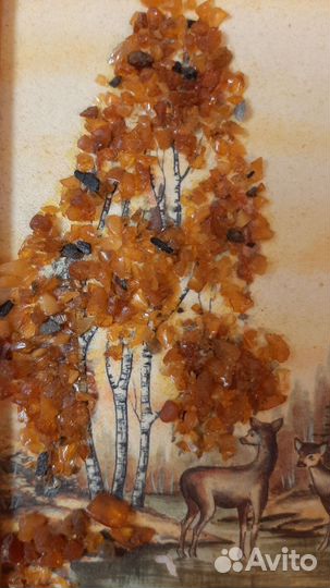 Картина из янтаря в деревянной раме, винтаж